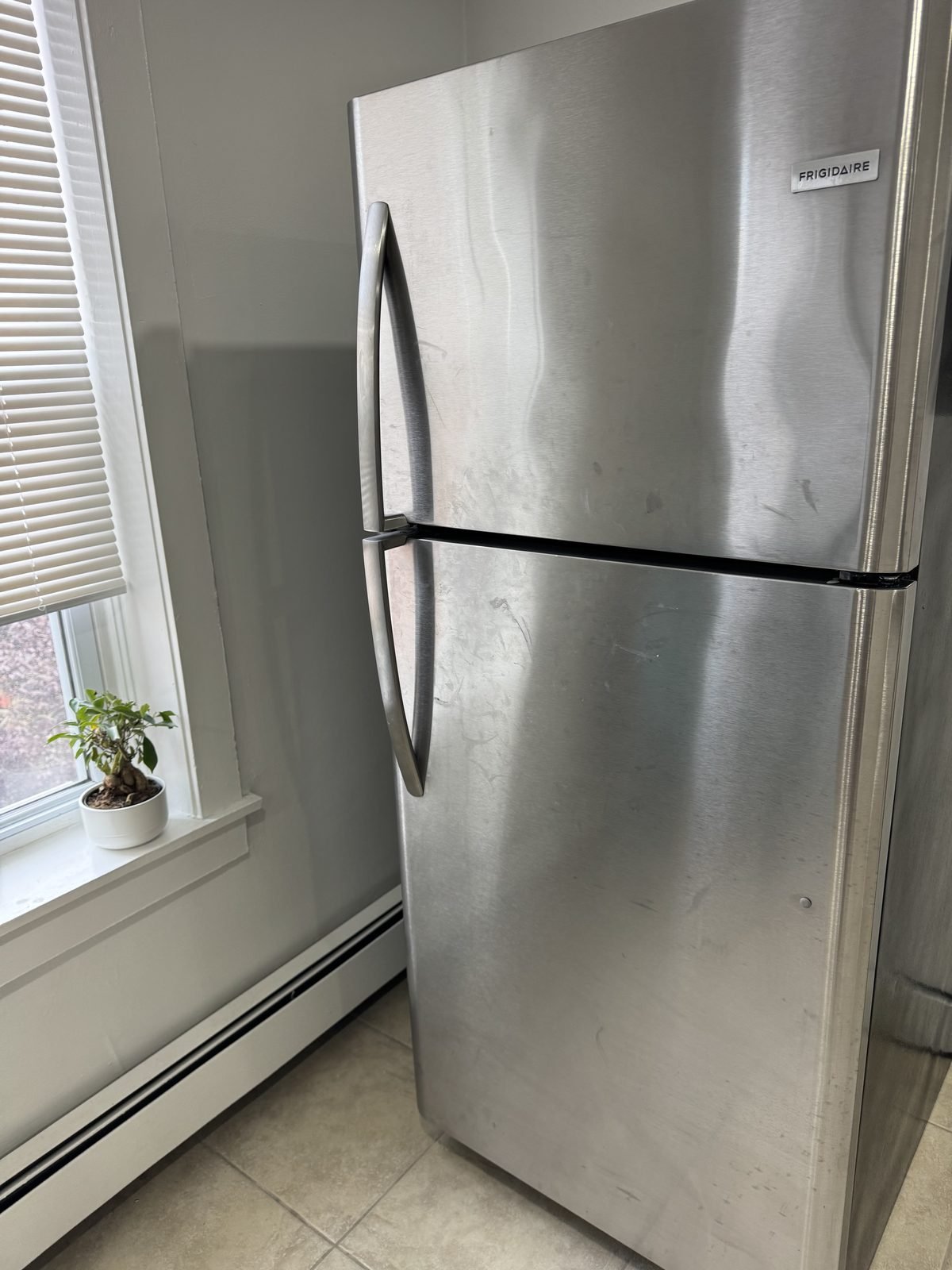 Refrigerator before cleaning — fingerprints and smudges
